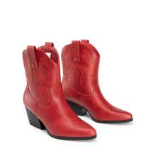 Women's Cowboy Ankle Boots Western Booties Low Heel Pointed Toe Cowgirl Boots - 紅色 - 查看 6