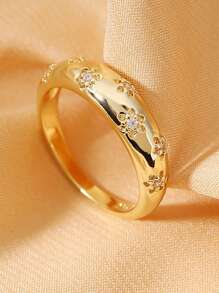 1 件 925 纯银简约水钻花朵戒指，适合女士精致女士珠宝礼物，适合约会佩戴 - 輕奢鑲石花朵戒指 - 查看 2