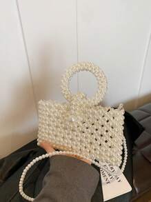 1 Pc Fashionable And Versatile Faux Pearl Material Diamond Grid Hollow Bead Mini Small Square Bag For Women's Summer Casual Mobile MINI Diamond Shaped Bag Handbag Suitable For Vacation Travel&Outdoor Leisure Shopping&Fashion Clothing Matching There Are Two Sizes To Choose From