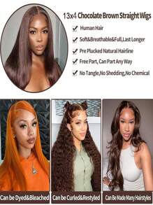 38 Inch Chocolate Brown Straight Hair 13x4 Lace Front Wigs Human Hair Glueless Wig Chocolate Brown Pre Plucked Hairline Transparent Lace Frontal Wigs Human Hair 4# Dark Brown Color With Baby Hair