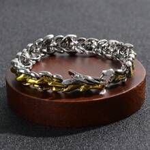 Set de 2 piezas de joyería deslumbrante, pulsera de acero inoxidable con diseño de dragón en oro y plata, joyería elegante y exquisita de moda para damas y caballeros