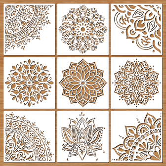 9pcs Mandala Stencil For DIY Crafts Reusable, 7x7 Inch Hollow-Out Pattern Templates, 1/4 Floral Mandala Stencils For Painting On Wood Canvas Fabric Floor Wall Tile Furniture & Christmas Decor,Back To School,School Supplies