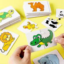 32pcs/Box Matching Card Montessori Early Education Puzzle Toy, Cartoon Jigsaw Puzzles For Animals, Colors, Shapes, Cognitive Training, Gifts, Party Games - Multicolor - View 4