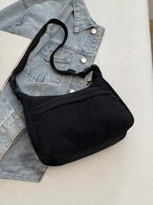 Geantă de umăr din nailon, minimalistă japoneză, geantă pătrată mică pentru navetă, geantă pentru studenți ușoară și versatilă