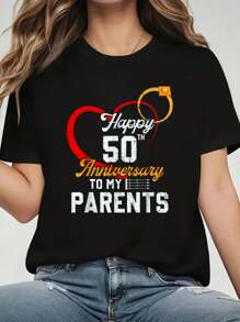 Happy 50th Anniversary To My Parents Married Couples Tee T-Shirt Print Round Neck Short Sleeve T-Shirt For Women Casual, Summer, Women Top Graphic Tees Women Tops