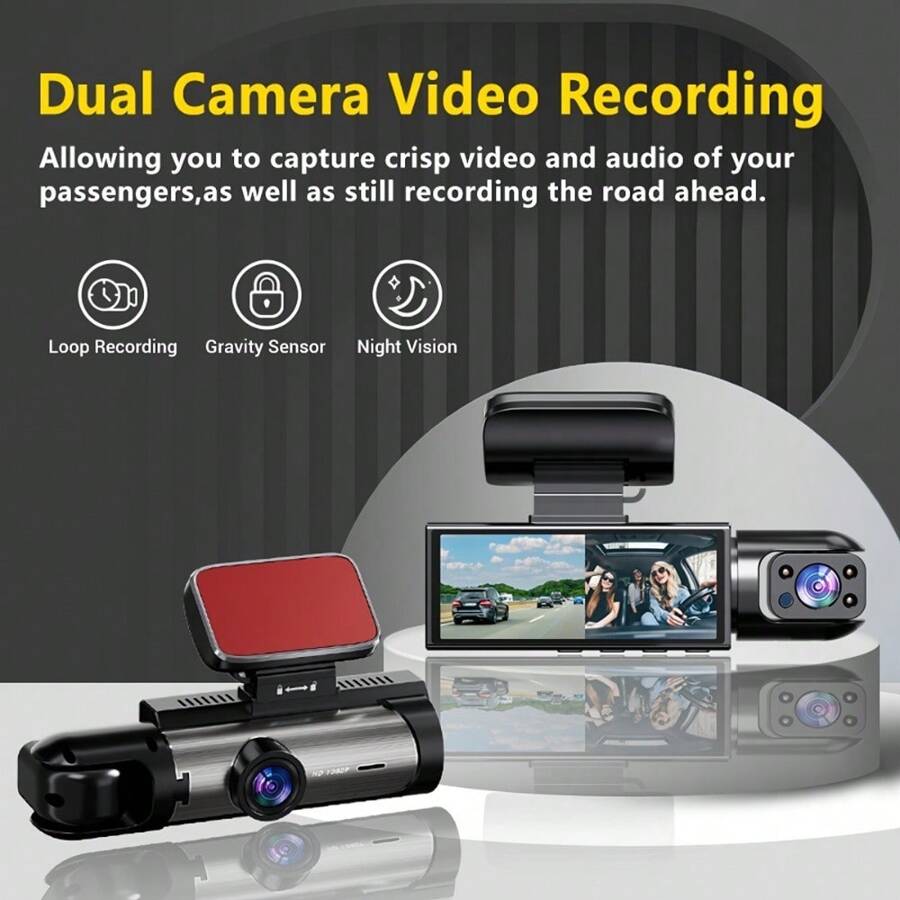 3.16-Inch Dual-Channel A9 Dash Cam - Front & Interior Car Camera With 64GB Memory Card, USB Powered, LED Display, Wide-Angle Lens For Clear Viewing, Easy Installation, Travel Camera | Compact Camera | Adjustable Mount, Dash Camera For Cars - Med 32GB kort - Visa 1