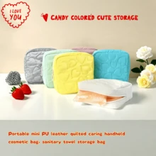 1 件简约心形系列卫生巾收纳袋，高品质便携式化妆包，可装口红、化妆刷、化妆工具、无香化妆品和护肤品、零钱包 - 彩色 - 查看 3