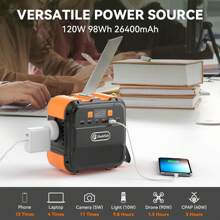Portable Power Station 98Wh, FF Flashfish Solar Generator 120W Backup Power Battery Pack With AC/Type-C/USB/Flashlight, 230V Power Bank For Charging Laptop Phone Tablet In Camping Home Blackout - 查看 2