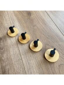Mini crochets muraux avec base en bambou en bois, crochets muraux adhésifs noirs pour serviettes de salle de bain, cuisine et maison, crochets décoratifs robustes et polyvalents, forme en L, rentrée des classes