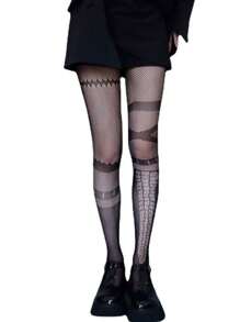 1 件镂空连裤袜女朋克尼龙紧身裤长筒袜打底裤 JK 洛丽塔袜子女渔网长袜