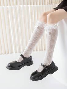 3 双女孩/儿童/婴儿过膝袜，白色纯色、条纹、菱形花纹、编织、蕾丝花边、蝴蝶结、长丝带、系带、直筒款式，可爱公主/学校风格，适合春夏季、日常穿着、派对、节日、返校，搭配皮鞋、运动鞋、乐福鞋 - 彩色 - 查看 6