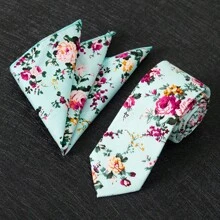2pcs Set, Men's Floral Printed Tie, Soft Fabric Flower Pattern Tie And Pocket Square Combo, Suitable As Men's Gift For Wedding, Groom, Groomsman, Wedding Photo Shoot, Date Night, Formal Dinner - Two-piece Set - View 13