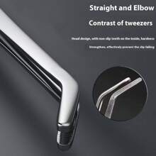 2pcs Set, Straight & Bent Tip Tweezers, Thicker Bent Stainless Steel Tweezers, Gardening/Aquascaping Tweezers With Teeth, Non-Slip Round Head, For Reptile Feeding Tools