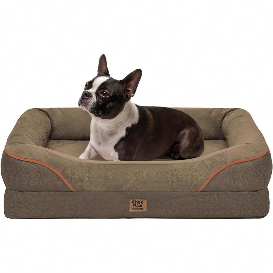 Washable Orthopedic Large Dog Bed - Dog Beds Large Sized Dogs With Removable Cover Waterproof Pet Bed With Bolster For Extra Large Pet - Coffee - 查看 1