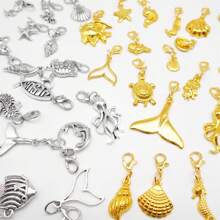 Metal Alloy Marine Life Charm With Lobster Claw Clasps Mixed Lot Fishes Sea Stars Shells Pendant Jewelry Making Crafts Bag Shoes Hanging Decor