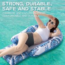 Inflatable Water Lounge Chair With Leg Rest & Cup Holder - Blue & White Leaf Pattern - Pool Float & Beach Lounger For Adults -  Local Warehouse - Blue & White Leaf Pattern - 查看 3