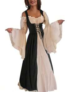 High Quality Women's Adult Corset Medieval Renaissance Vintage Princess Dress Halloween Costume Costume - 黑色 - 查看 5