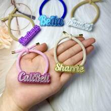 1 szt. spersonalizowana akrylowa gumka do włosów z imieniem, błyszcząca gumka do włosów w kolorze makaronika, DIY akcesorium do włosów - spersonalizowany prezent, prezent urodzinowy, prezent na imprezę, prezent rocznicowy, wyjątkowy prezent na akcesorium do włosów, akcesorium do włosów na ślub