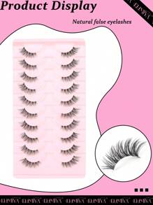 10 对天然睫毛延长，透明茎交叉鱼尾设计，优雅黑色 14 毫米