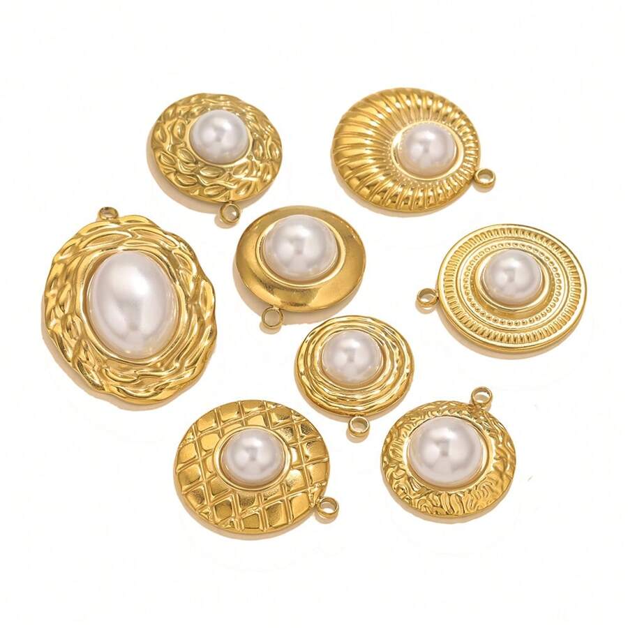 5pcs Stainless Steel Faux Pearl Pendant European And American Style Retro Palace Elegant Simple DIY Handmade Necklace Dress Accessories Daily Party Wedding Festival