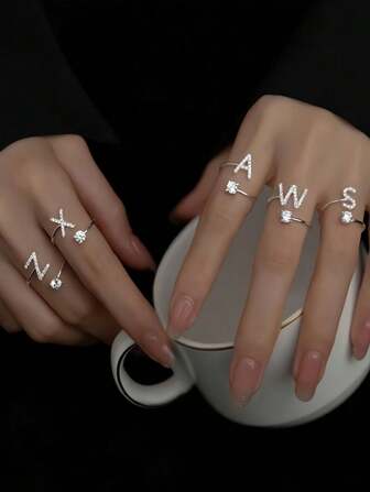 1 pièce Bague réglable avec lettre de l'alphabet anglais