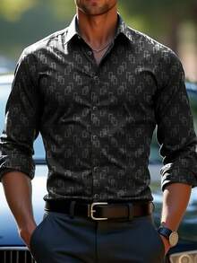 Men Classic Fashion Business Long Sleeve Shirt, Eye-Catching New Arrival Men Spiral Print Shirt, Interpret Fashionable Attitude And Unlock New Inspirations For Styling, Essential For Business And Casual Occasions, Multi-Scene Applicable, Fall