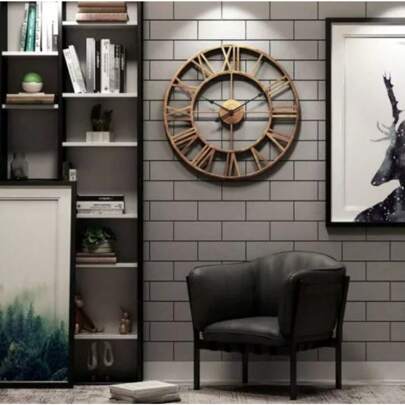 Youyijia 60CM Large Skeleton Metal Roman Wall Clock Big Numerals Giant Open Round Face