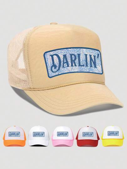 1pc Printed "DARLIN" Drawstring Mesh Baseball Cap, Adjustable Outdoor Sun Protection Casual Hat, Suitable For Spring/Autumn Travel, Beach, Women Tennis Cap, QZ Style