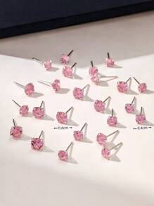 12 Pairs European & American Shiny High-Grade Pink Faux-Rhinestone Fashion Mini Delicate Stud Earring Set - Crystal - View 6