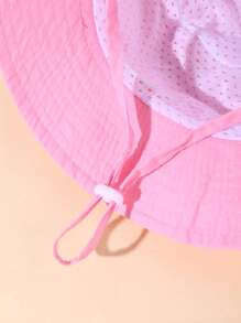 1 件儿童纯色抽绳渔夫帽，可调节尺寸，户外防晒休闲帽，适合男孩和女孩，春秋季，旅行，海滩度假 - 粉色 - 查看 4