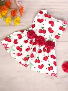 1pc Cute Cat/Dog Pet Dress With Heart, Rose, Cherry Pattern - Multicolor - View 13