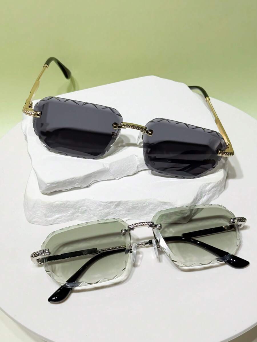 1 pieza Gafas sin marco de estilo retro geométrico bohemio, de moda y versátil para conducir, fiestas, acampar, la playa, adecuado para varias ocasiones, elegante estilo occidental Y2K para vacaciones de verano en la playa, al aire libre, viajes