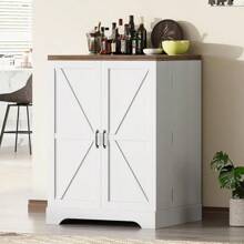 Merluxy 61" Farmhouse Bar Cabinet With 9 Wine Racks, Folding Liquor Storage, Expandable Coffee Bar Station With Drawer, Rustic White Mini Bar For Kitchen & Dining Room