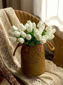 10 قطع من الزهور البيضاء الأنيقة الاصطناعية - ساق بلاستيكية ريالية ، مثالية لعيد الحب ، إكليل الربيع ، باقات الزفاف ، ديكور المنزل والمكتب والحفلات ، لا تحتاج إلى طاقة أو بطارية