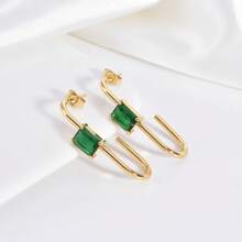 时尚独特方形彩色方晶锆石耳钉、不锈钢水钻耳环、几何锆石耳环、简约时尚不锈钢镀钻石环状耳环 - 彩色 - 查看 6