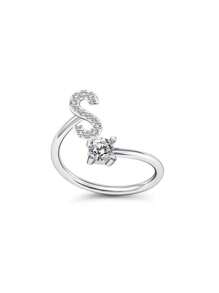 1pc Adjustable English Alphabet Letter Ring - Silver - View 11
