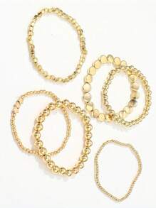 6件套简约串珠手链套装，百搭休闲女式首饰配饰 - 金色 - 查看 4