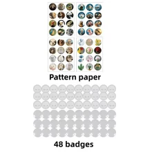 Badge Maker 1 Set DIY Round Button Maker With 48 Patterns And 48 Button Parts Cute Press Pin Maker Machine Gift (Some Color Patterns Are Random)