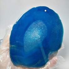 1pc Giant Natural Agate Wind Chime, Hole Drilled Blue Agate Slice, Trouble Landscape, Jewelry Making Supplies, Crystals - Blue - View 2