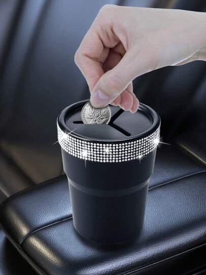 Fashion Simple Model Rhinestone Car Coin Storage Cup - Multi-Functional Storage Cup, Non-Slip Design, Easy To Store Loose Change, Practical And Convenient
