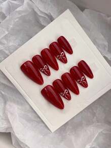 10片手工美甲贴片，杏仁形红色美甲贴片，手绘蝴蝶结美甲贴片，Y2K风格美甲贴片，简约甜美美甲，按压式假指甲，全覆盖美甲贴片，居家DIY美甲贴片，四季皆宜，适合女性旅行、派对、聚会、约会等场合，可拆卸可重复使用，日常办公美甲贴片，可佩戴美甲贴片。节日美甲美甲用品，手工按压式美甲贴片。 - 彩色 - 查看 16