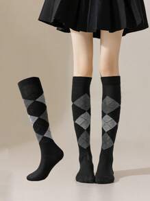 1/2/4 Pairs Of Spring And Autumn Women's Wear European And American Diamond-Plaid Jk Calf Socks, Breathable Sweat Absorption, Suitable For Dating Parties, Cosplay Dress Up Calf Socks, Y2k, Cozy - Multicolor - View 13