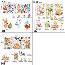1PC Happy Easter Window Stickers Colorful Bunny Eggs Glass Sticker Spring Party Wall Stickers Easter Decorations For Home Festival Room - Multicolor - View 3