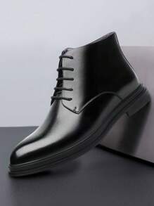 男士正装皮鞋，尖头高帮皮鞋，正装男士复古男鞋和靴子 - 黑色 - 查看 3