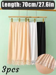 3 Pieces/2 Pieces/1 Piece, Multi Specification, Multi-Color, Solid Color, Spring And Summer Styles, Anti Transparency And Anti Light Medium Long Skirt, Inner Lining Skirt, Lace Bottom, Anti-Static Skirt, Elastic Waistband Suitable For Slightly Overweight Girls, Suitable For Daily Wear Summer, School Fall, Autumn, Halloween
