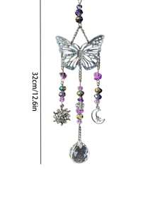 1pc Purple Amethyst Butterfly Car Hanging Decor, Outdoor Garden Pendant Decoration, Purple Crystal Butterfly Sunglass Car Rearview Mirror Ornament