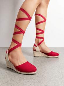 Women's Closed Toe Lace Up Espadrilles Fashion Straps Sandals  Vocation Beach Dressy Summer Platform Wedge Sandals Shoes - 紅色 - 查看 3