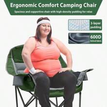 Oversized Camping Chair, Portable Folding Camping Chairs With Side Pocket, Cup Holder And Carry Bag, Heavy Duty Outdoor Camping Chairs For Adults, Fishing, Sports, Trip, Up To 400lbs - Green - View 3
