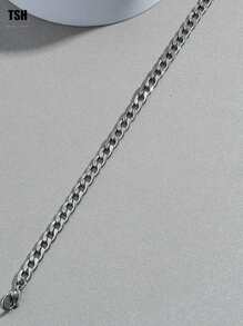 1pc Link Bracelet, Hip Hop Fashion Versatile Titanium Steel Chain Bracelet For Men - Silver - View 2