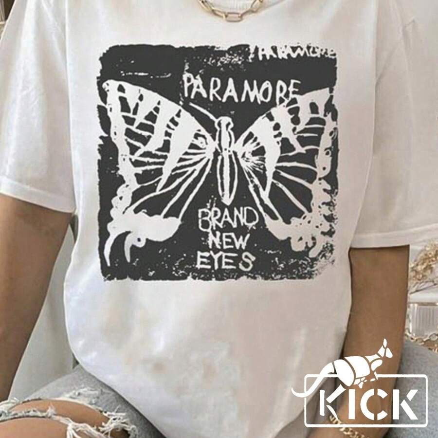 Unisex Cotton T-Shirt Band Brand New Eyes - White - View 1